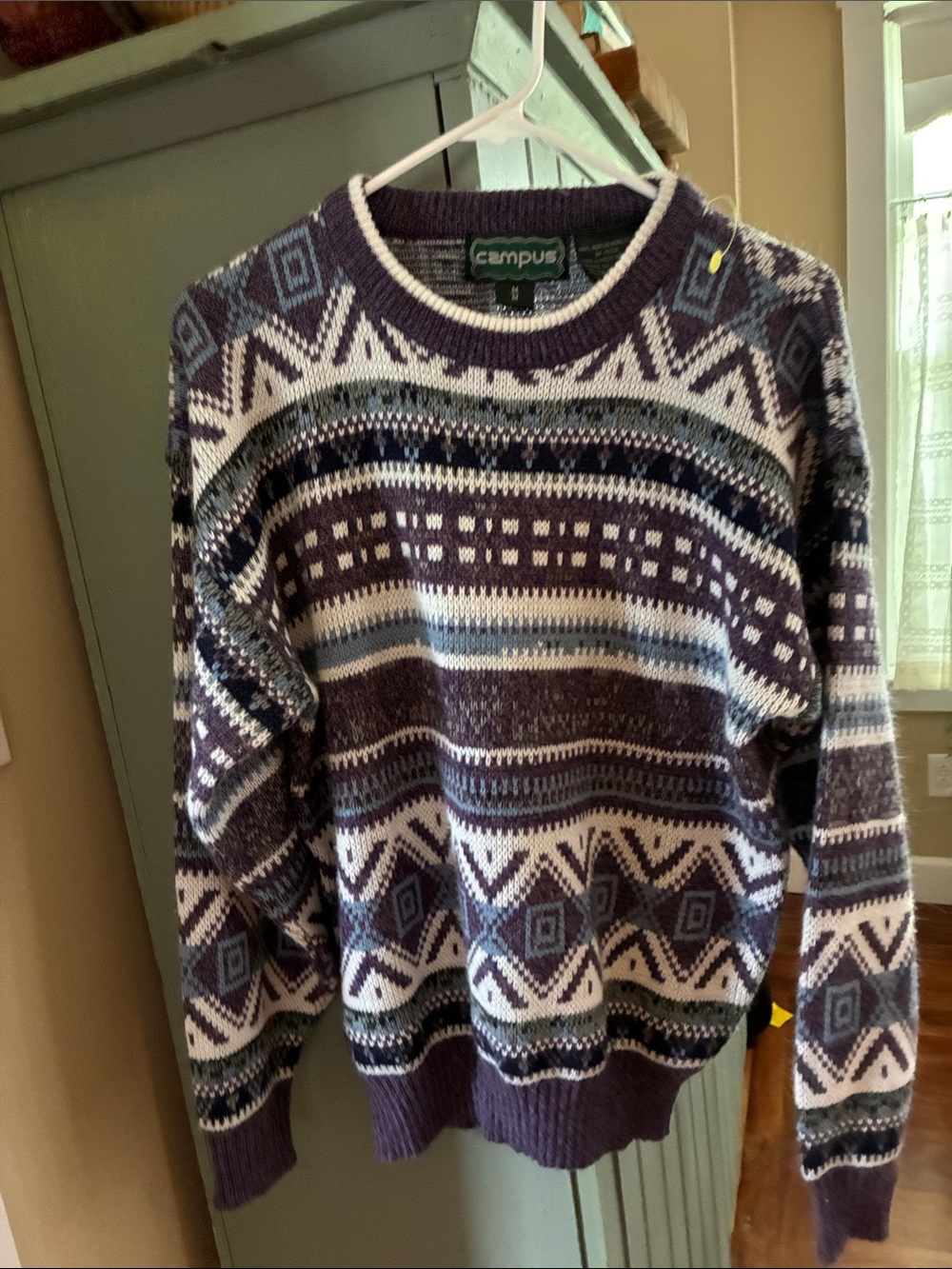 Campus vintage Men's Purple Patterned Crewneck Sweater